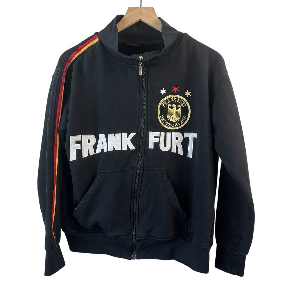 RMT‎ Mens Sweatshirt Frank Furt Small Black Full Zip Embroidered Germany Patches